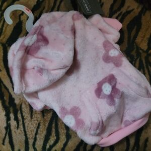 Pet Sweater Hoodie Dog Or Cat  Plush Pink Floral Xs New Ea.